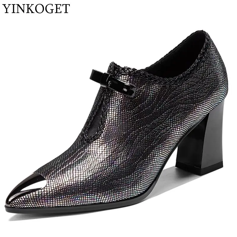 YINKOGET/Новое поступление пикантные женские туфли из натуральной кожи на высоком