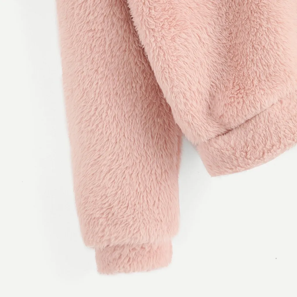 Women Long Sleeve Fleece Sweatshirt Warm Bear Shape Fuzzy Hoodie Pullover Streetwear Women Oversized Hoodies Moletom Feminino