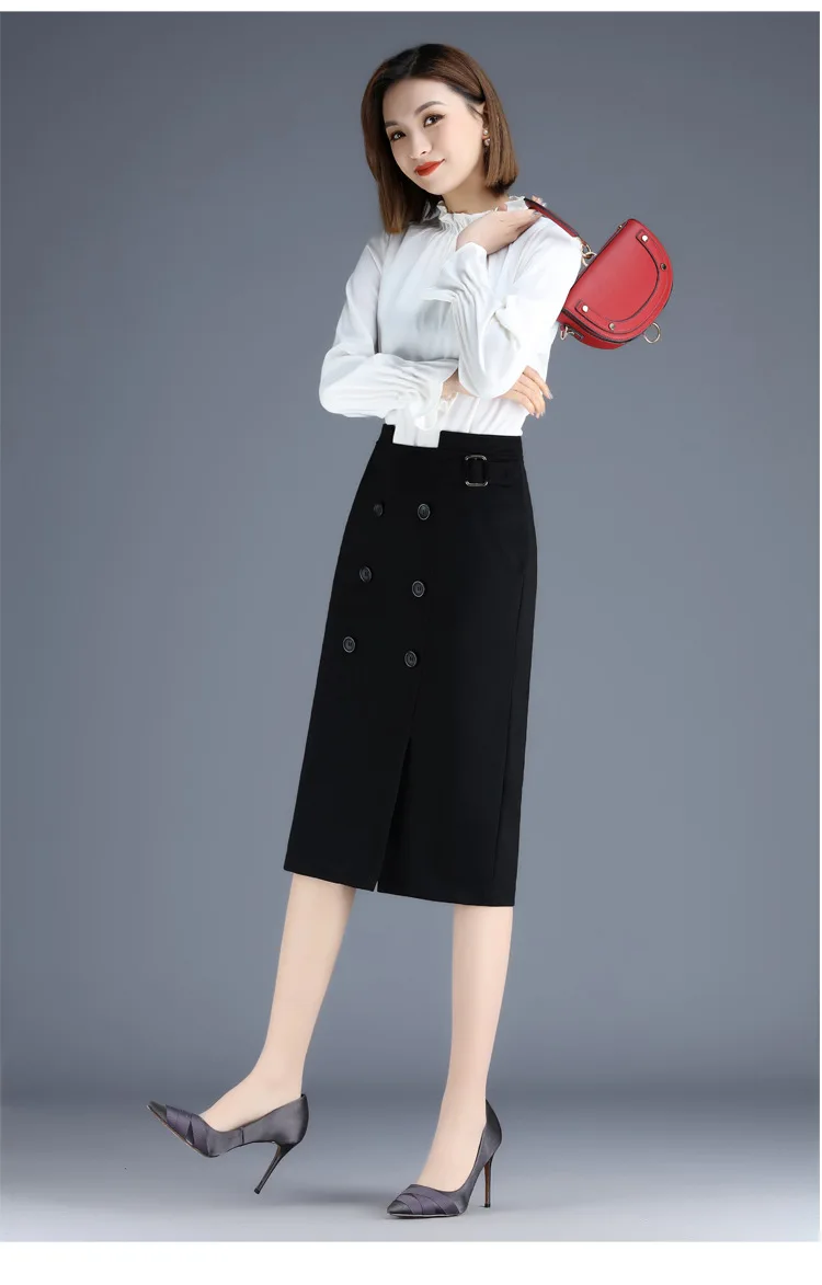 

Plus Size Skirt Women High Waist Slim Casual Black Mid-long Pencil Skirts Office Lady Elegant Chic Bodycon Skirt Spring Autumn