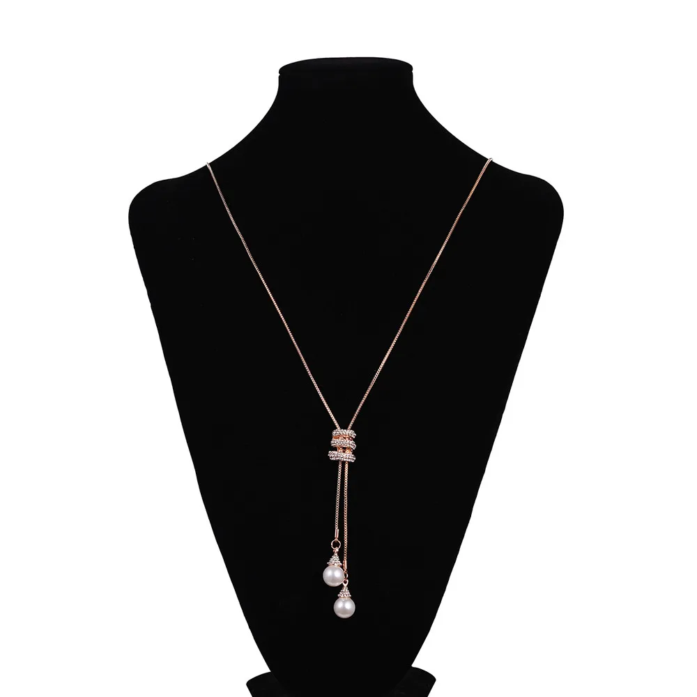 

Women Fashion Charm Crystal Pearls Pendant Necklace 2021 Girls Luxury Long Necklace Sweater Jewelry Gift