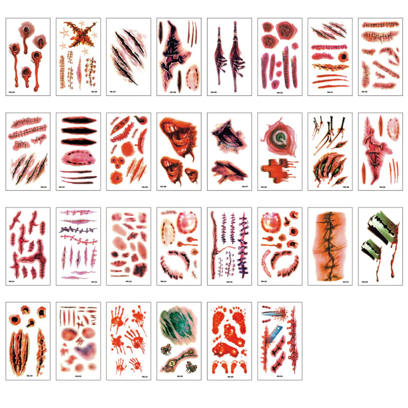 30 Sheet Halloween Tattoo Sticker Creepy Temporary Body Decal Masquerade Party Wound Scar Makeup Patch for Kids Adults NE | Красота и