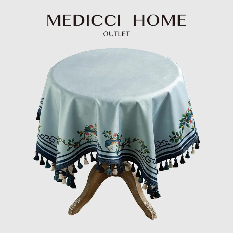 

Medicci Home Table Cloth Oriental Rhythm Chinese Style Super Soft Velvet Fringing Luxury Table Cover Garden Rustic Kitchen Party