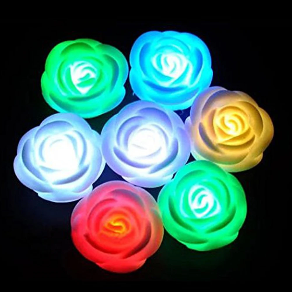 

12 Pcs Fancy Colorful Changing LED Rose Flower Romantic Wedding Decoration Party Lamp Candle Lights Make a Wish Lights