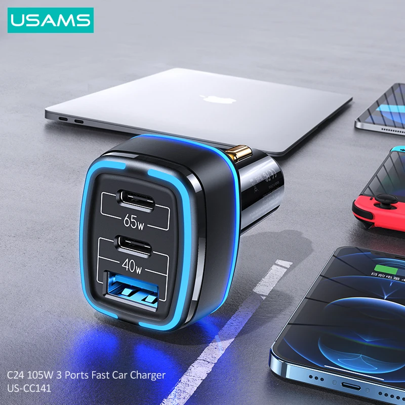 usams 105w 3 ports usb car charger fast quick charger laptops tablets for iphone xiaomi huawei universal usb car charger adapter free global shipping