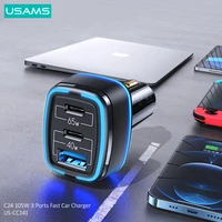usams 105w 3 usb ports car charger fast charge charger for iphone xiaomi huawei laptop tablet universal usb c a car charger