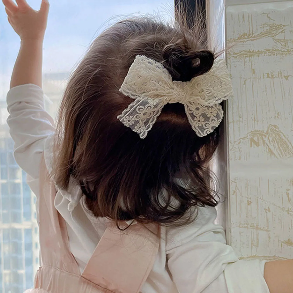Diadema de princesa de encaje blanco para ni&ntilde;a, pinzas para el pelo para beb&eacute;, tocado con lazo, accesorios para la cabeza, 1 ud.-0