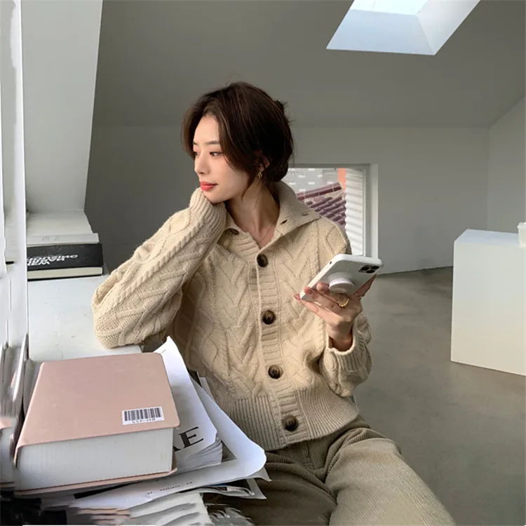 

Shirt Knitted female retro contracted is lazy article sets loose pit base Women's knitted shirt brim brief paragraph coat