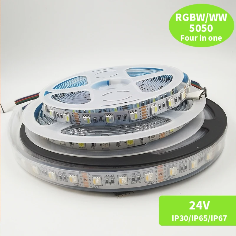 

HUAL 5M 300leds DC 24V RGBWW/W 4 color in 1 led chip 60Leds/m Waterproof IP30/65/67 5050 SMD flexible LED Strip light