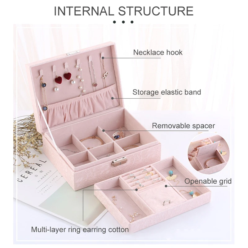 

Leaf Texture PU Jewelry Box Makeup Organizer Earrings Ring Jewelry Storage Box Container Case Gift Box Women Cosmetic Casket
