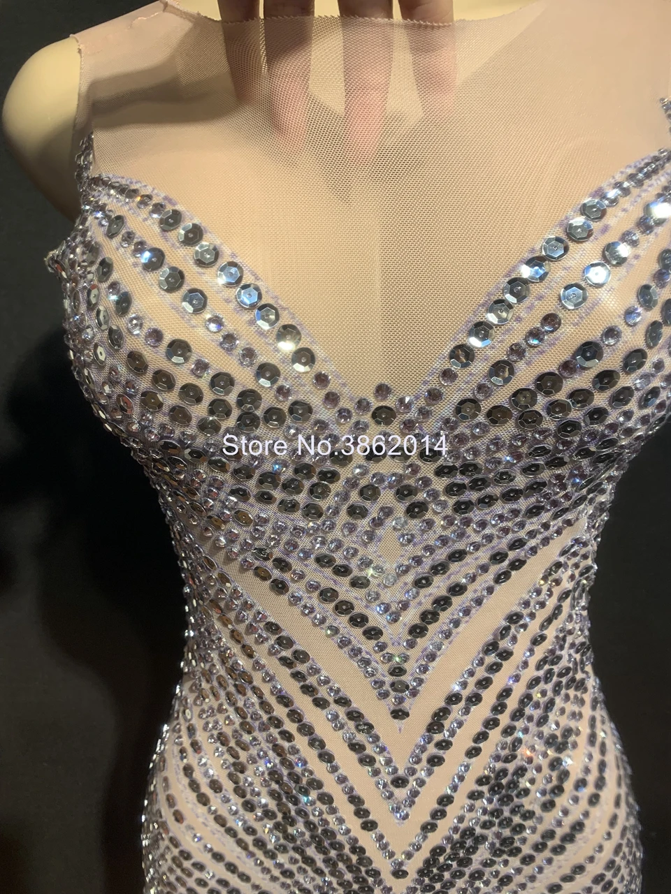 

New Luxurious Sparkly Crystals Mesh Perspective Long Dress Women Birthday Evening Prom Party Dresses Singer Performance Costume
