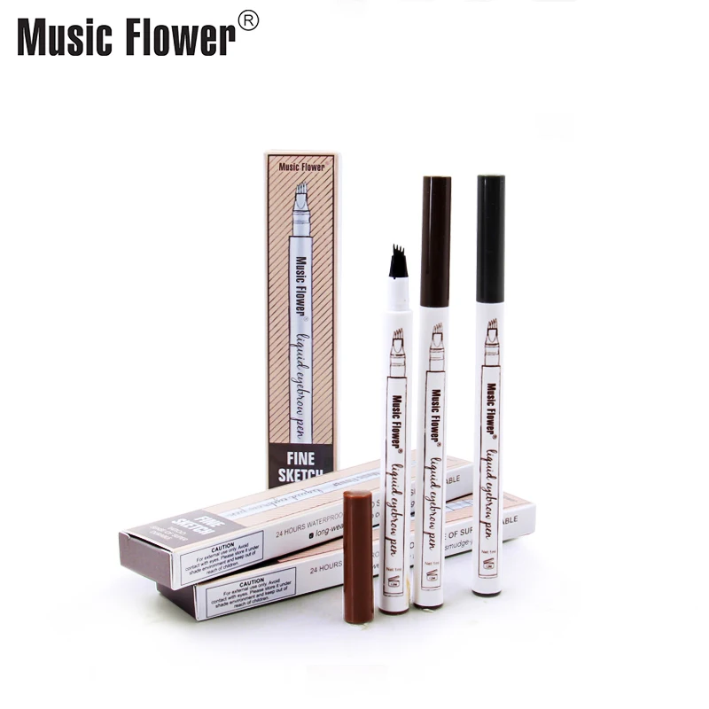 Music Flower Fine Sketch Liquid Eyebrow Pen 4 Fork Waterproof Long Lasting Tattoo Sense of Super Durable Pencil | Красота и здоровье