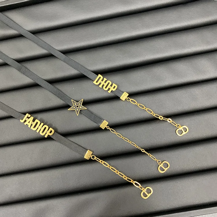 

Original Brand Designer D Letter Jewelry Vintage Retro Advanced Chain Necklace Europe for Women Gift Ribbon Chokers Necklace