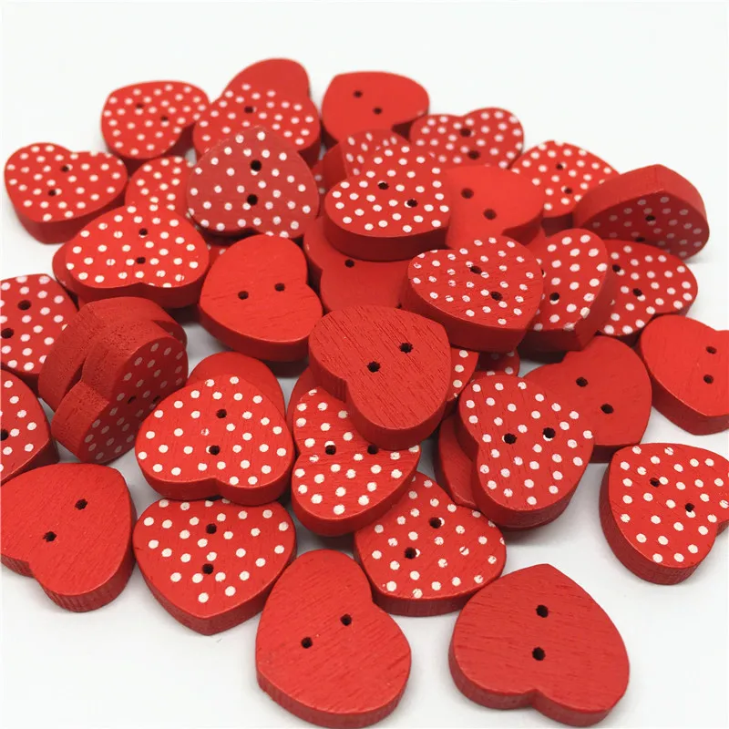 200 шт. с изображением точек деревянного сердца пятнистый кнопки красный 2
