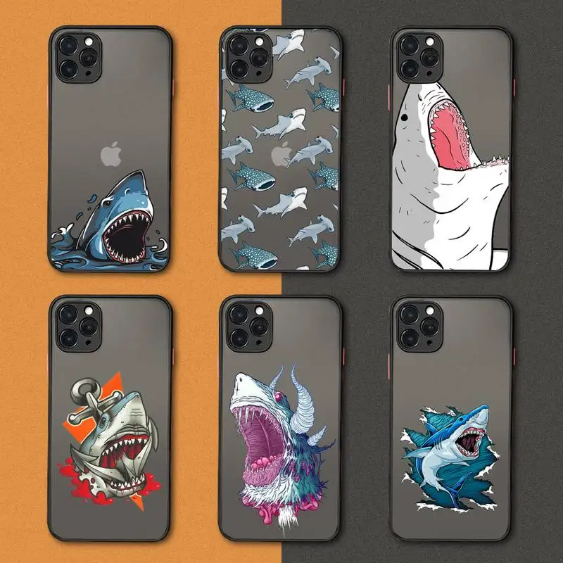 

Ferocious shark ocean Phone Case black matte transparent For iPhone 7 8 x xs xr 11 12 pro plus mini max Clear Funda