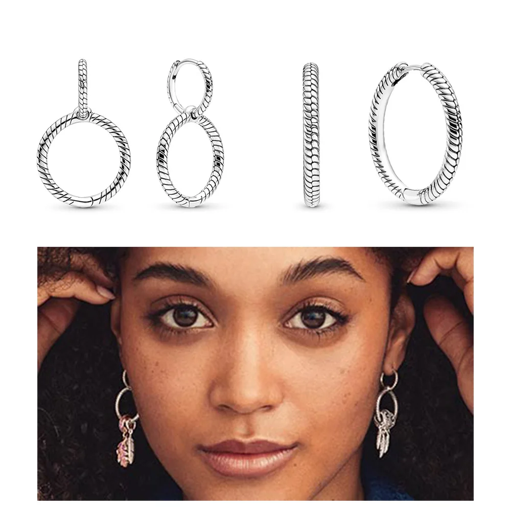 Женские серьги кольца из серебра 925 пробы с подвеской|Бусины| |