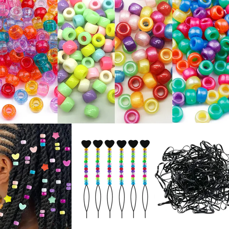 

1600pcs 6*9mm Dreadlock Beads Rubber Band Big Large Hole Acrylic Spacer Beads for Needlework Jewelry Making Necklace Bracelet