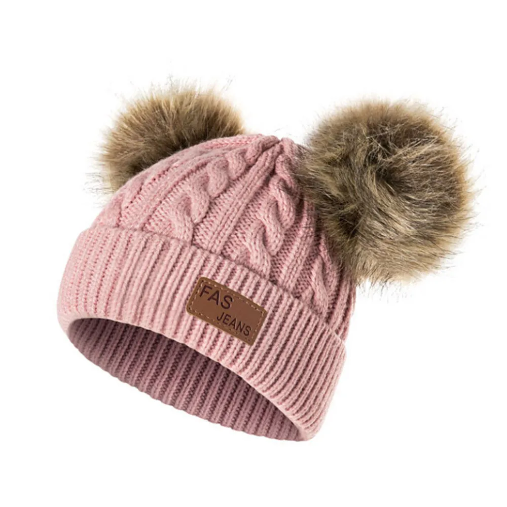 

Kids Hat Double Ball Cute Children's Wool Hat Twist Wool Ball Hat for Girls Winter Baby Knitted Cap Elasticity HOOLER