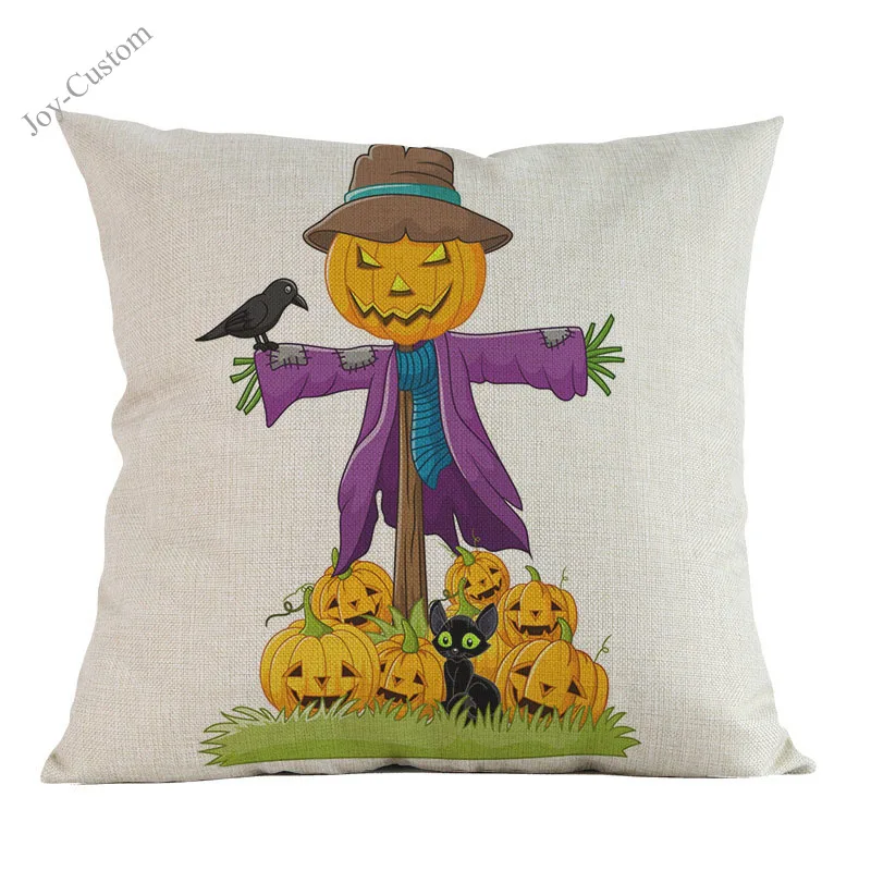 Happy Halloween Cartoon Pumpkin Scarecrow Pattern Linen Pillow Case Home Sofa Chair Festival Decoration Cushion Cover |