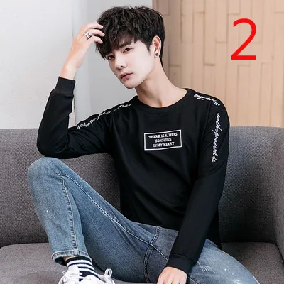 

2019 autumn new men's Korean letter printing round neck tide shirt
