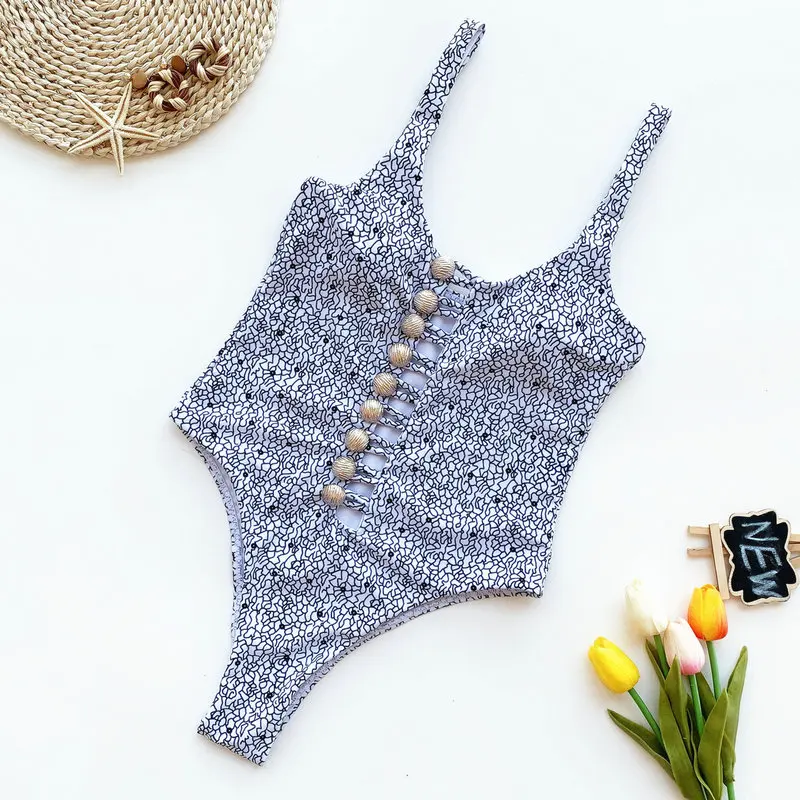 Белый слитный купальник с геометрическим рисунком сексуальные стринги бикини 2020