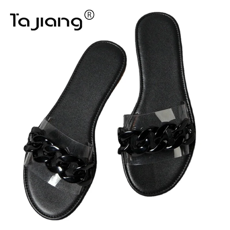 

Ta Jiang2021 New Sandals Fashion Chain Decorative Sandals Large Size Flat Bottom Slippers