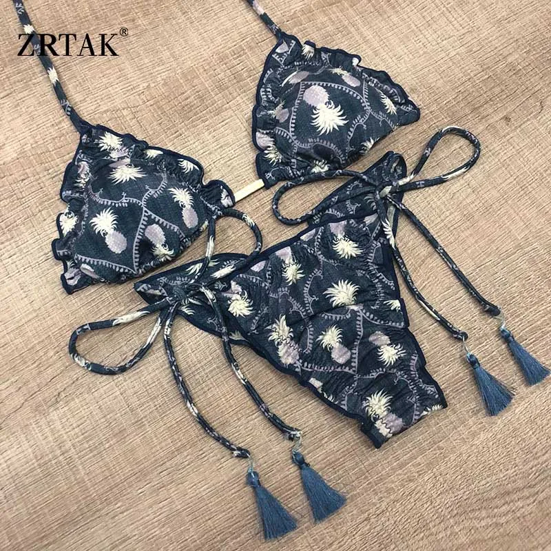 Zrtak кисточкой ленточное бикини женский купальник с рисунком купальный костюм