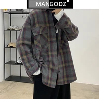 2021 autumn plaid shirts for men sanding loose long sleeve shirt 2 colours harajuku shirts hip hop japanese streetwear size s xl