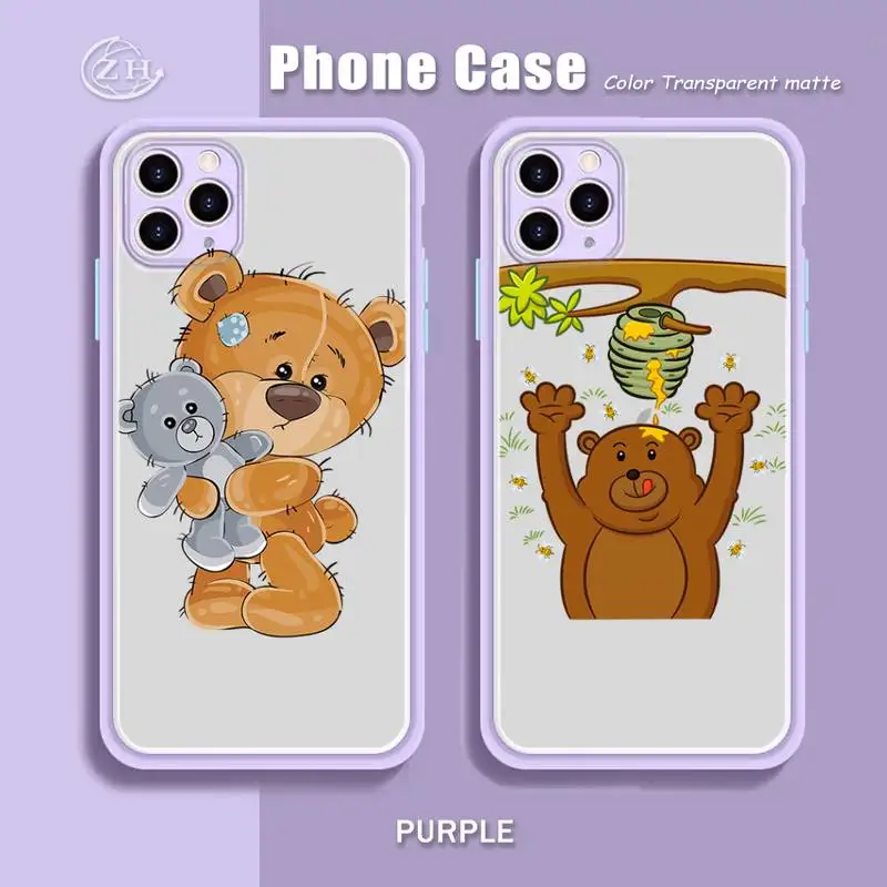 

Women Like Little Brown Bear Phone Case Purple Mint Matte Color For IPhone X XS Max XR 7 8 6 6S Plus 12 11 Pro Max Clear Cover
