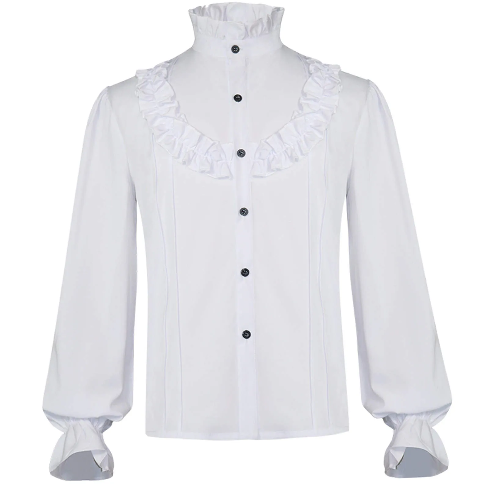 Men's Fashion Gothic Long Sleeve Solid Color Stand Collar Button Blouse Tops Casual Medieval Renaissance Shirt Camisas Hombre#g3 | Мужская