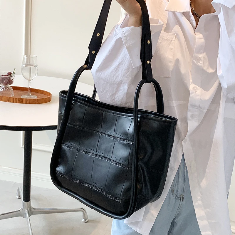 

Retro Stone Pattern Simple Solid Color PU Leather Bucket Crossbody Bag for Women 2021 Shoulder Brand Designer Ladies Handbag 1 o