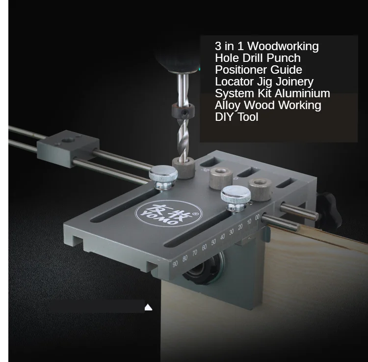 3 in 1 Woodworking Hole Drill Punch Positioner Guide Locator Jig Joinery System Kit Aluminium Alloy Wood Working DIY Tool