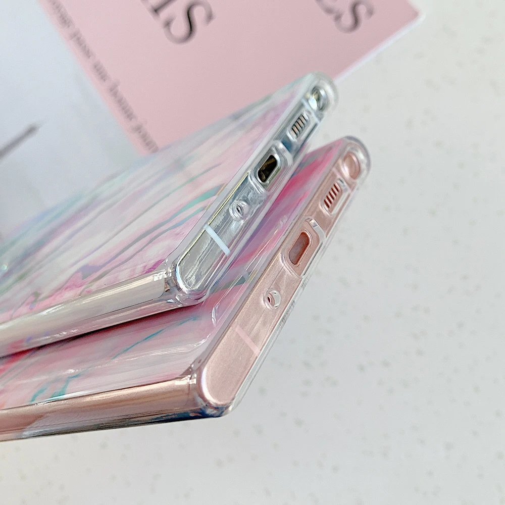 

Laser Gradient Marble Phone Case For Samsung S21 S20 FE S10 S9 Plus A52 A72 A51 A71 A50 Note 20 10 Ring Soft Back Cover