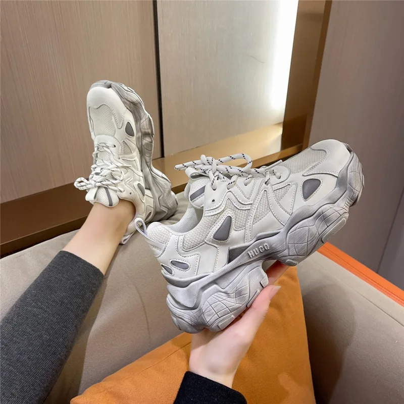 Кроссовки женские из натуральной кожи спортивная обувь на платформе модные