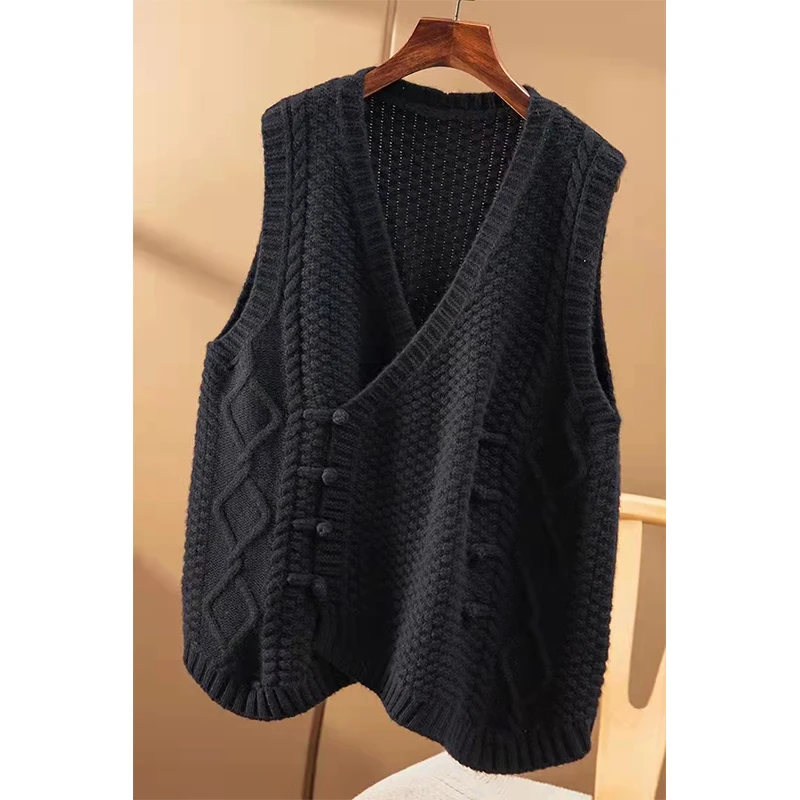 Женский жилет с V-образным вырезом мягкий свободный Трикотажный из 2022-ной шерсти