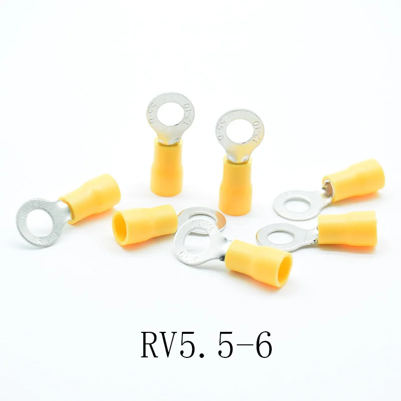 50 шт./упак. RV5.5-4/5/6/8/10/12 желтый изолированный терминал кольца Костюм 4-6mm2 кабель для соединения проводов обжимной терминал AWG