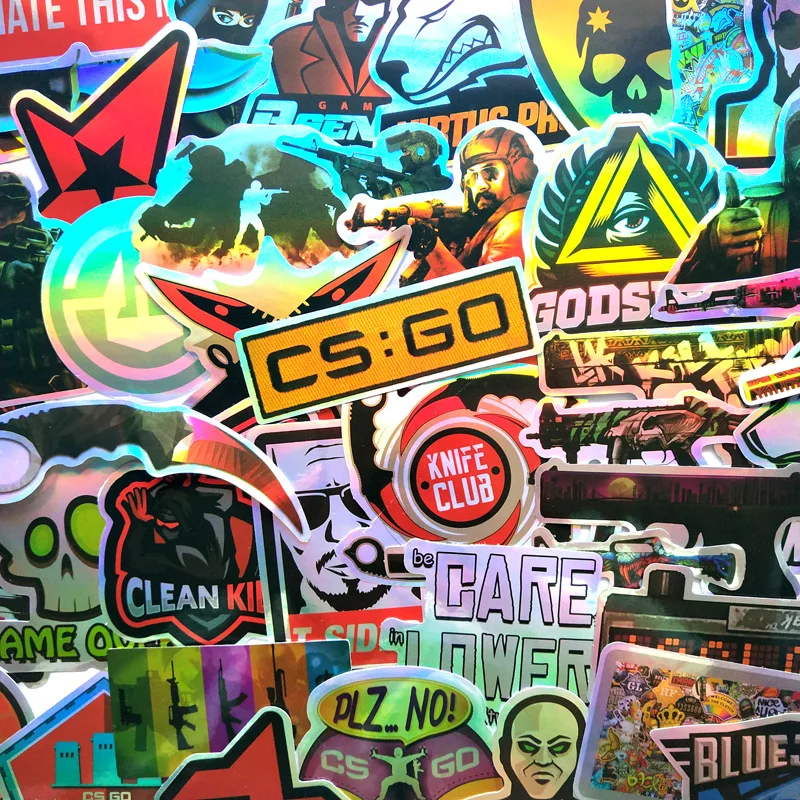 50 шт./упак. CS GO игра крутые лазерные наклейки для мальчиков ноутбук забавные граффити наклейки смешанные Ретро водонепроницаемые Pegatinas детские игрушечные наклейки