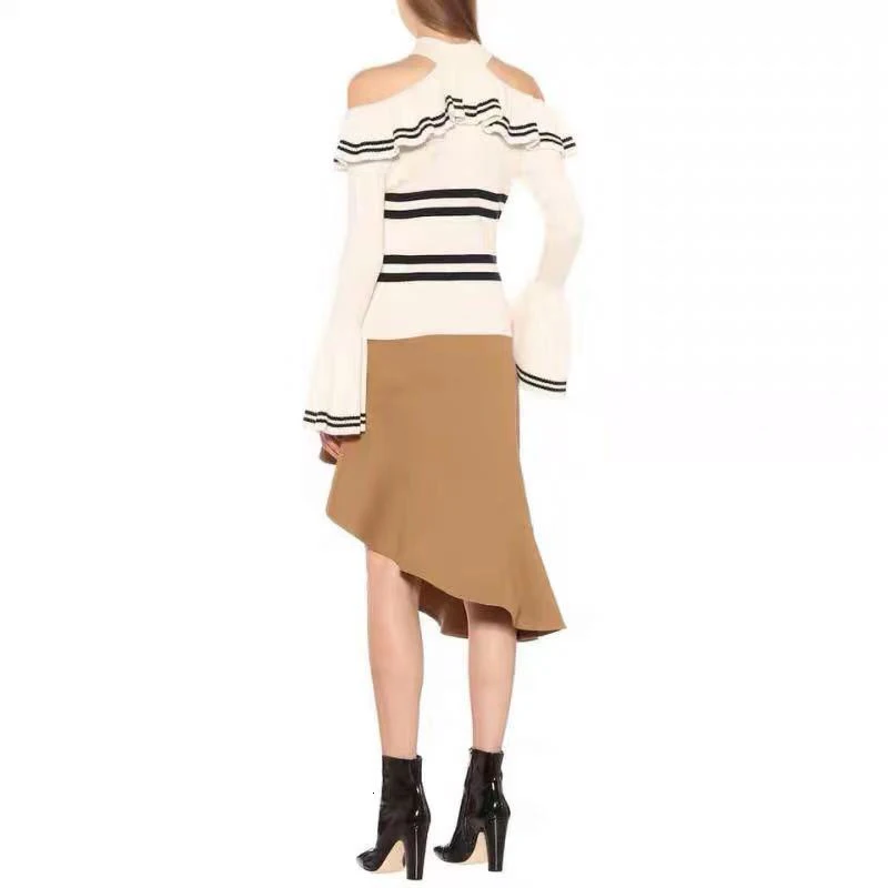 Дизайн для подиума модный полосатый вязаный свитер женский 2019 осень сексуальные