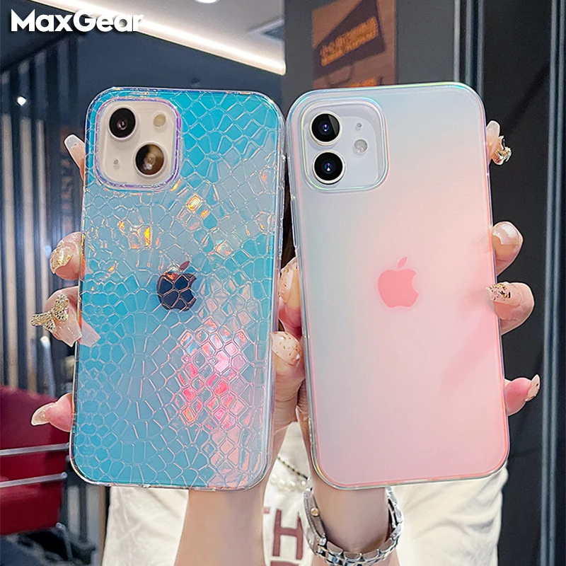 Роскошный прозрачный градиентный чехол Aurora Laser для iPhone 13 12 11 Pro Max 7 8 plus X XR XS мягкий