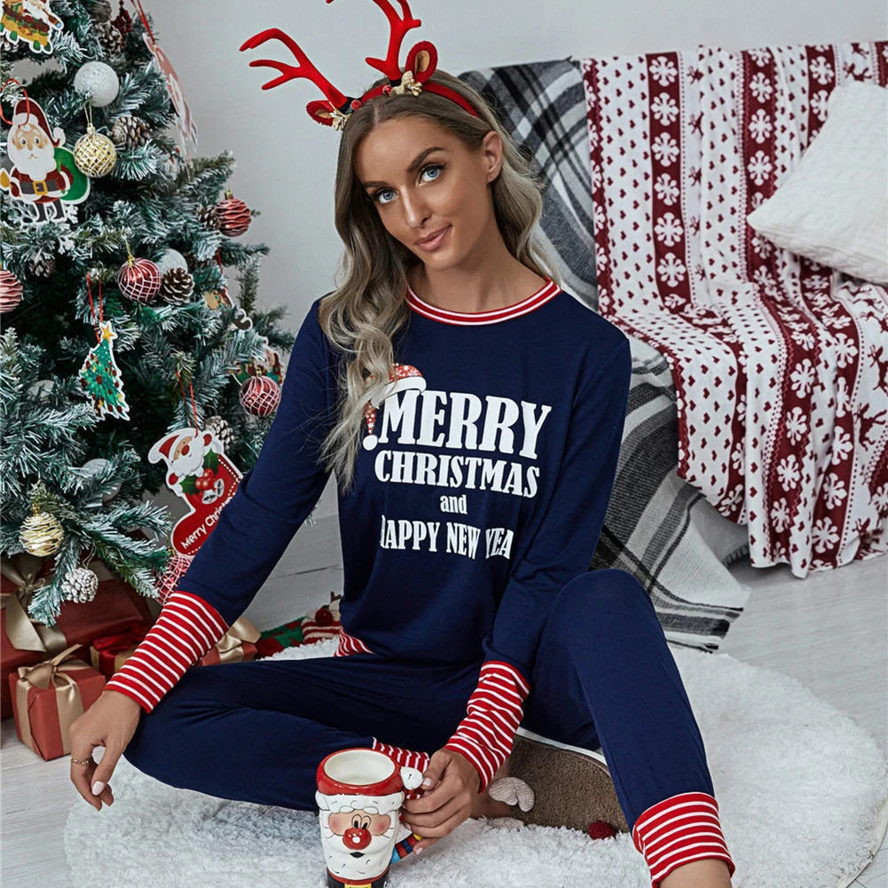 

Christmas Pajamas Set Home Wear Long Sleeves Tops and Pants Two-piece Set Santa Claus Print Sleepwear Women Clothes Sets