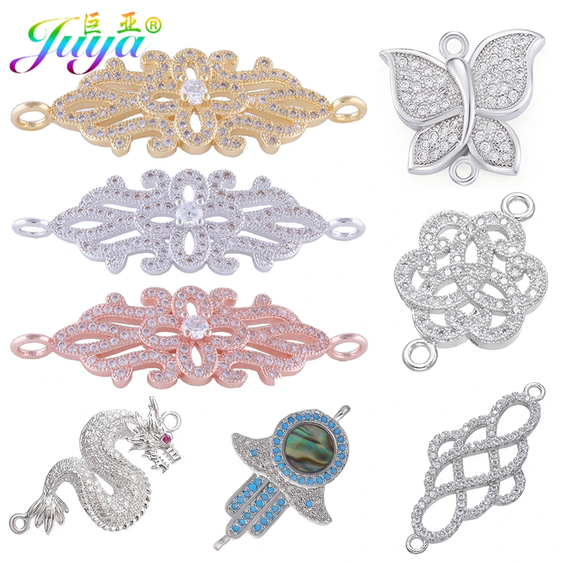 Juya DIY Ювелирные компоненты поставки кубического циркония Дракон Цветок Хамса Разъем аксессуары для женщин серьги браслет Изготовление