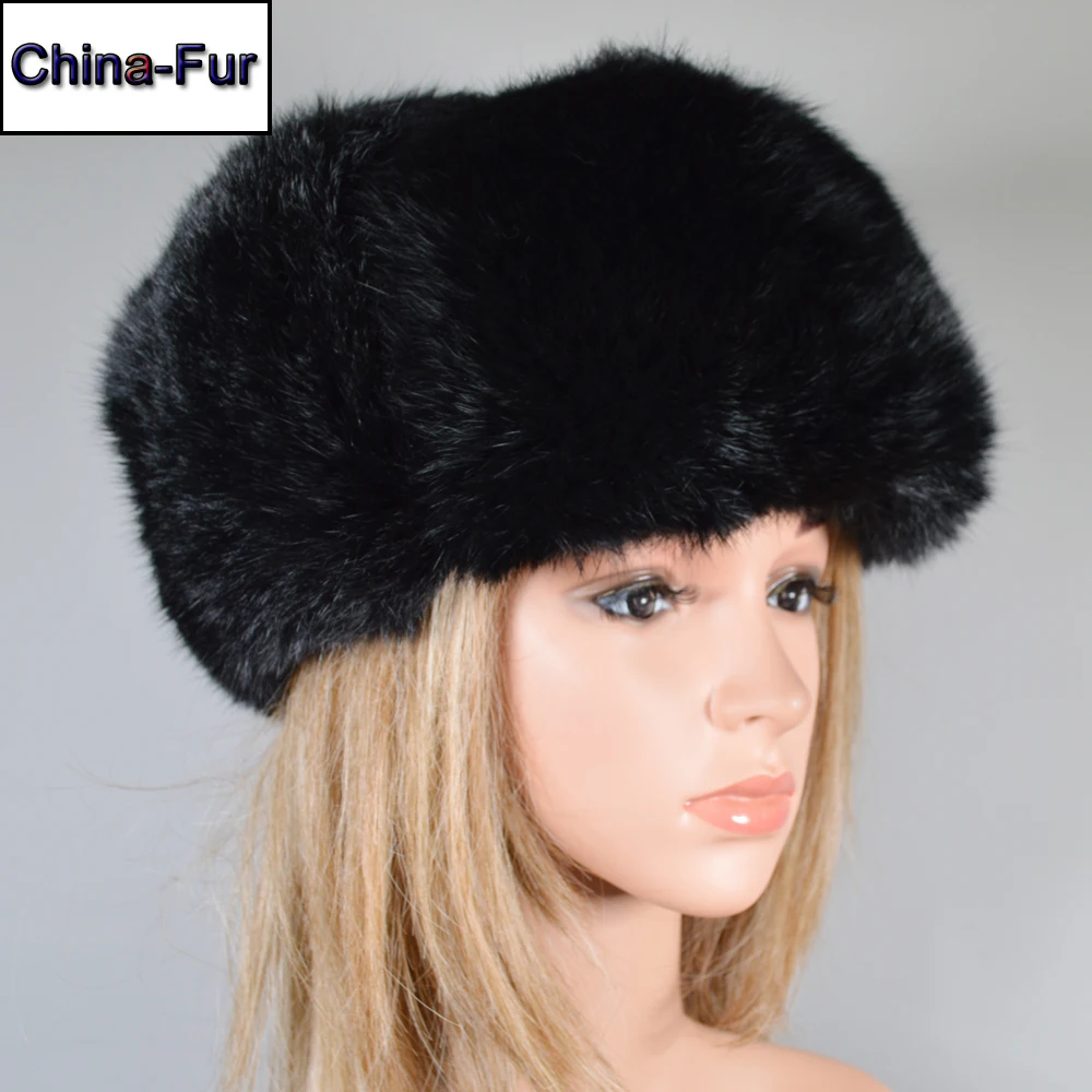 2020 Модная женская шапка-бомбер из натурального кроличьего меха зимняя
