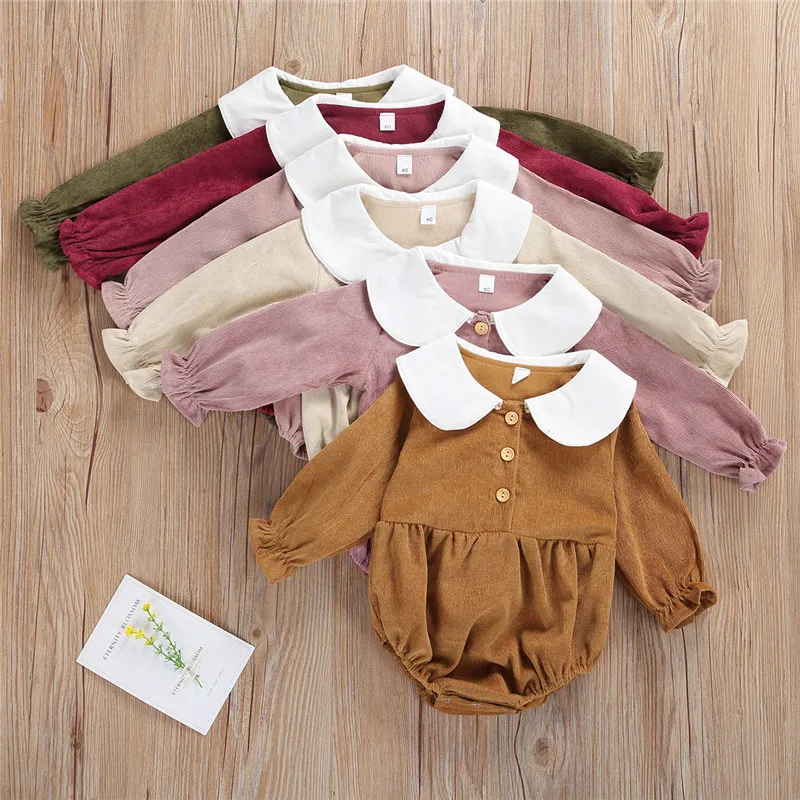 

2020 Spring Autumn Infant Baby Girl Solid Bodysuit Causal Long Sleeve Jumpsuit Clothing 0-12M