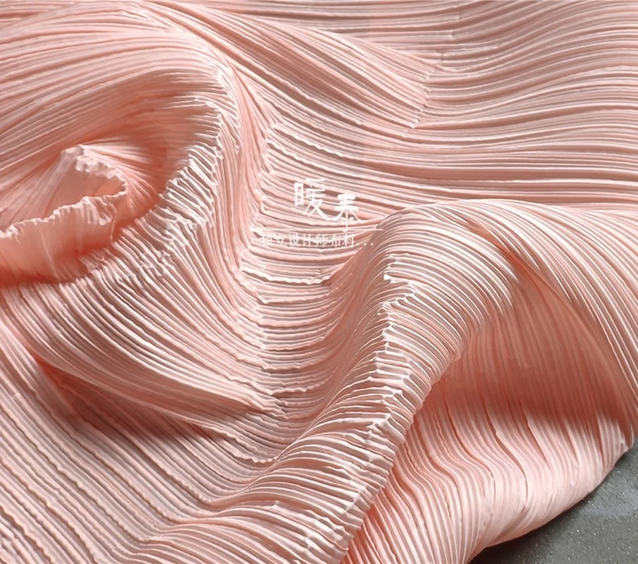 Плиссированная ткань розовые складки миаке имитация хлопка льняные нашивки
