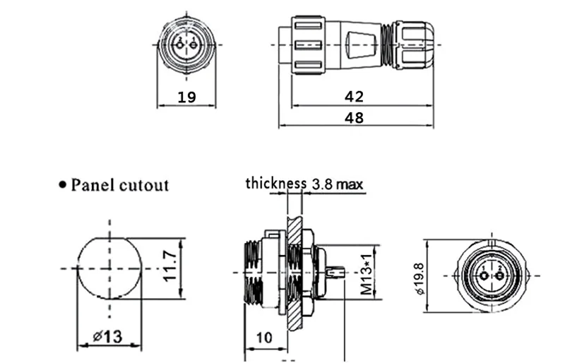 Водонепроницаемый разъем штекер и гнездо 2/3/4/5/6/7/8/9 контактов Панельное крепление