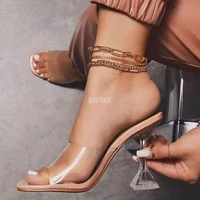 2021 luxury women pumps transparent high heels sexy peep toe pvc slip on wedding party for lady brand thin heels fashion shoes