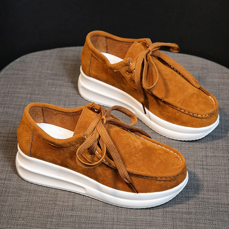 

Casual Shoes Ladies Thick Flat Shoes Sports Loafers Lace-up Comfortable Soft No High Heels Non-leather Free Shipping 2022 New