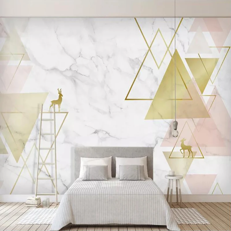 Custom Mural Wallpaper Modern Minimalistic Abstract Marbled Elk Triangle Geometric Background Wall | Обустройство дома
