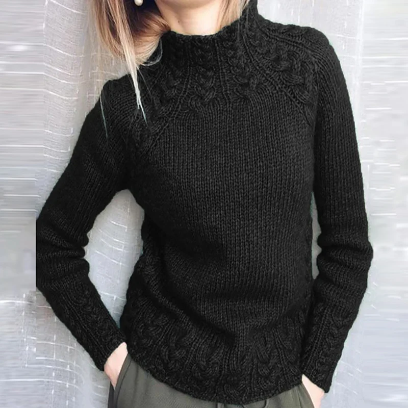 

Vintage Women Solid Jacquard Pullover Tops Fashion Autumn New Twist Turtleneck Sweater Elegant Knit Long Sleeve Sweaters Jumper