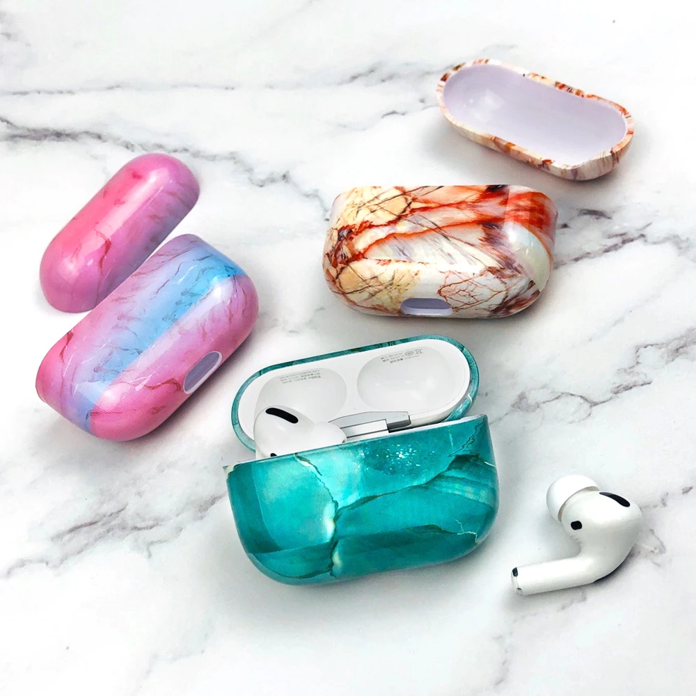 Модный Роскошный Мраморный чехол для Apple Airpods Pro прозрачный защитный с Bluetooth