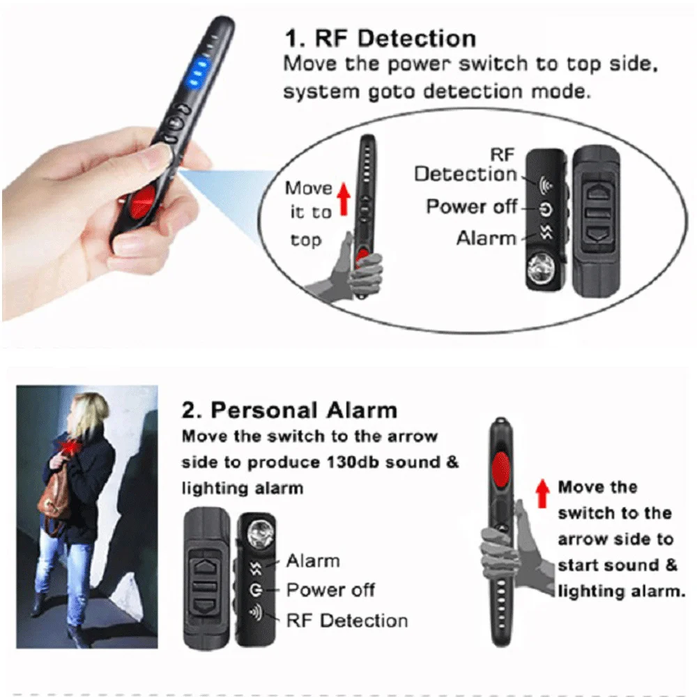 multifunction anti spy hidden camera detector infrared portable safesound personal alarm one key alarm wireless signal detector free global shipping